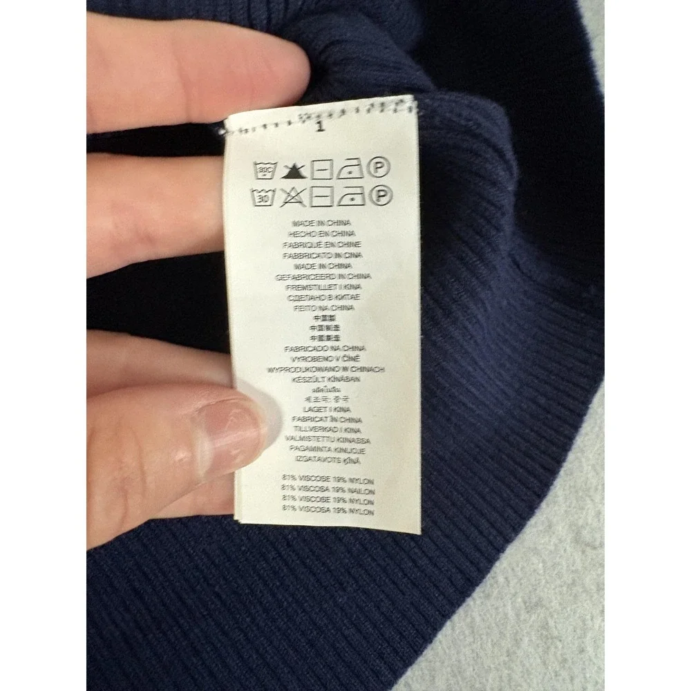 Michael Michael Kors‎ Sweater Womens Small Navy Off Shoulder Lace Up Ribbed Knit